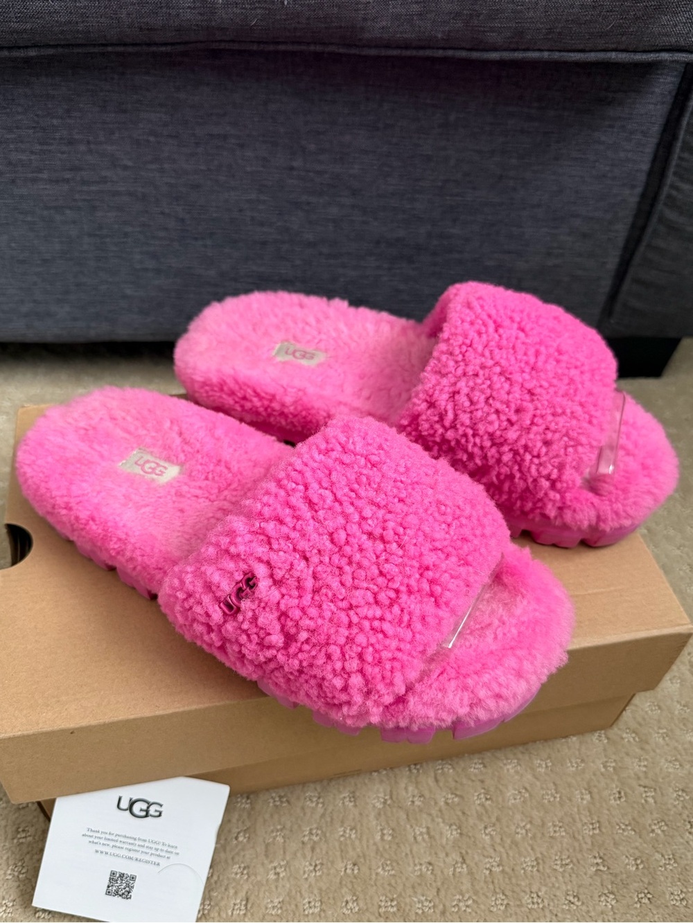 UGG COZETTA CURLY slides Shoes slippers 
With box hot pink 
Size 9 platform